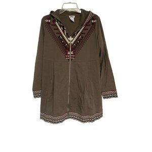 Monroe & Main Brown Tribal Print Hooded Zip-Up Jacket L Cotton/Spandex Blend